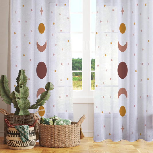 Boho Moons Sheer Curtain for Kids Room, Lightweight Polka Dots Nursery Net Voile, Kids Room Window Drapes, Machine Washable