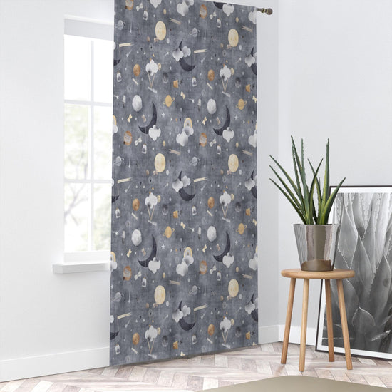 Gray Moon Sheer Curtain for Kids Room, Lightweight Clouds Stars Nursery Net Voile, Kids Room Window Drapes, Machine Washable