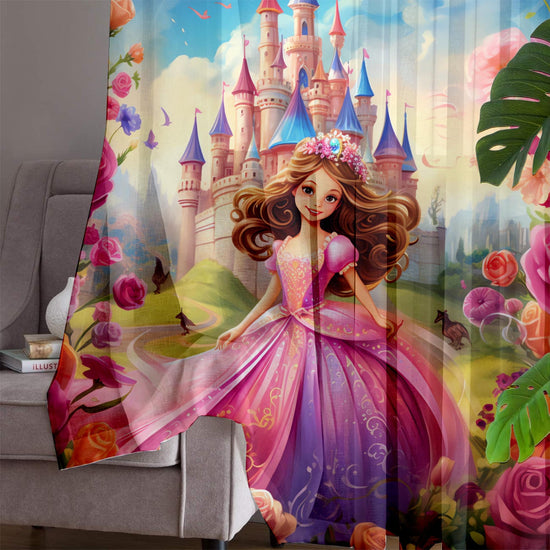 Colorful Medieval Castle Sheer Curtain for Kids Room, Lightweight Princess Nursery Net Voile, Kids Room Window Drapes, Machine Washable