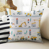 Kids Room Decor Construction Equipment Road Play Pillow Covers, Bold Nursery Cushion & Decorative Children Throw Pillowcases for Playroom