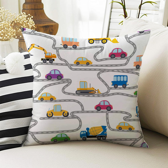 Kids Room DecorCar Play Road City Pillow Covers, Bold Nursery Cushion & Decorative Children Throw Pillowcases for Playroom