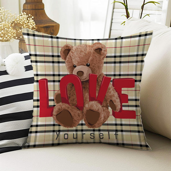 Kids Room Decor Cute Bear Animal Pillow Covers, Bold Nursery Cushion & Decorative Children Throw Pillowcases for Playroom