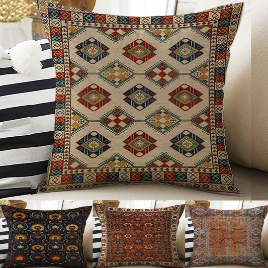 Turkish Kilim Pillow Covers - Vintage Rug Design Cushion Case, Retro Print Throw Pillow Accent for Boho Home Decor