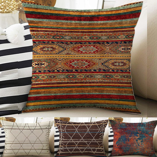 Rug Design Pillow Covers - Turkish Kilim Pattern Cushion Case, Boho Print Throw Pillow, Vintage Style Accent Pillow Covers