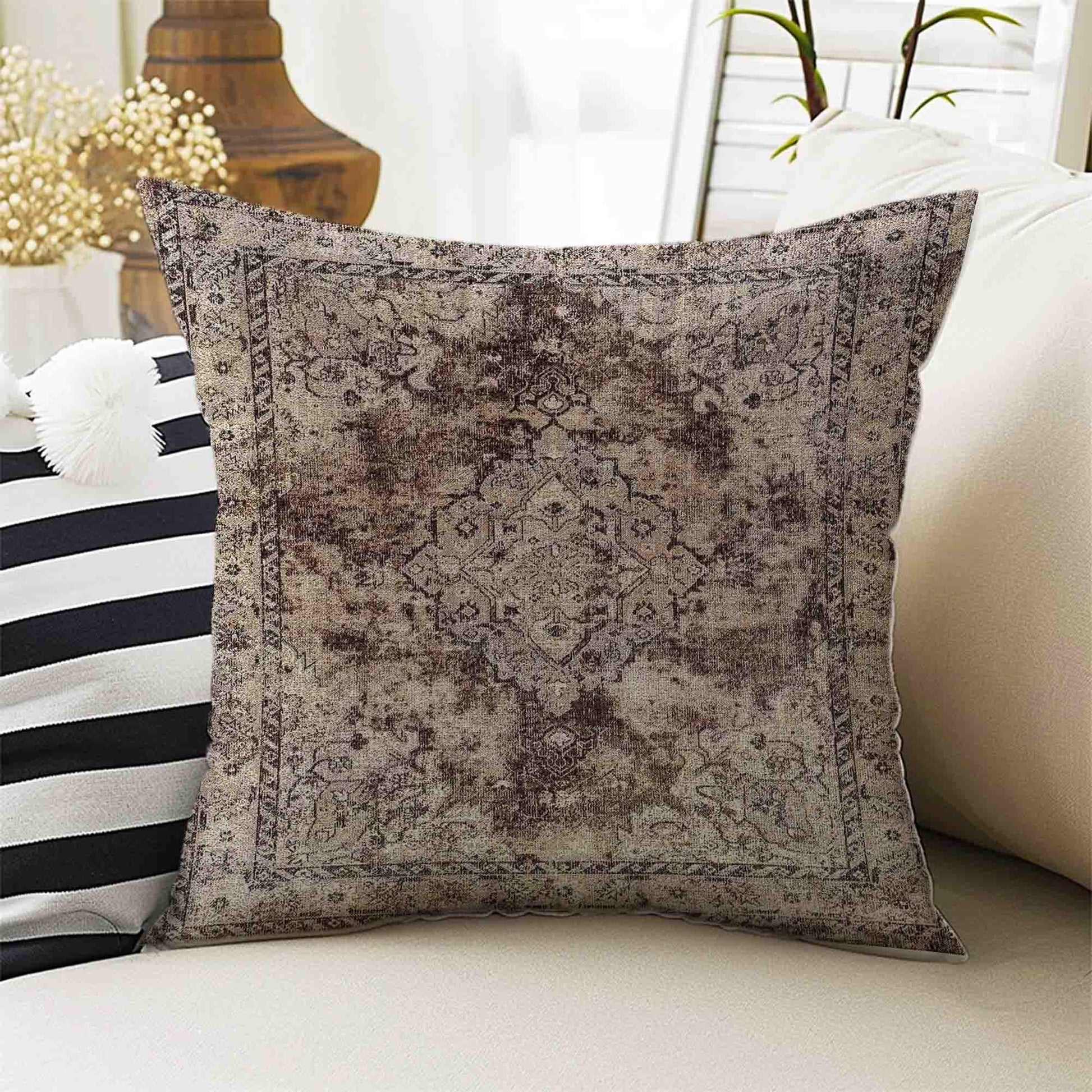 Rug Design Pillow Covers - Colorful Turkish Kilim Pattern Cushion Case, Retro Print Throw Pillow, Vintage Style Accent Pillow Covers
