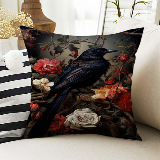 Dark Academia Pillow Cover, Gothic Raven Cushion, Goth Crow Decorative Throw Pillowcase, Moody Home Decor Accent