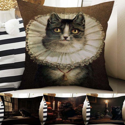 Dark Academia Pillow Cover, Gothic Cats Cushion, Victorian Black Cat Decorative Throw Pillowcase, Moody Home Decor Accent