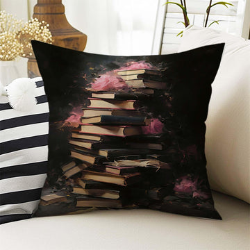 Dark Academia Pillow Cover, Gothic Books Cushion, Goth Library Decorative Throw Pillowcase, Moody Home Decor Accent