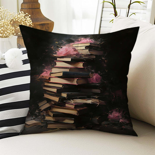 Dark Academia Pillow Cover, Gothic Books Cushion, Goth Library Decorative Throw Pillowcase, Moody Home Decor Accent