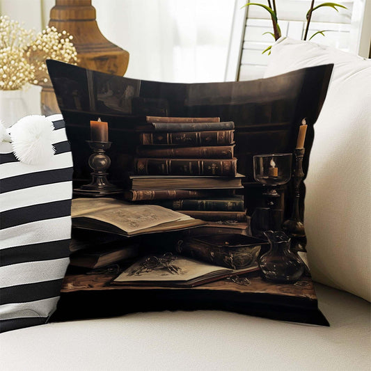 Dark Academia Pillow Cover, Gothic Books Cushion, Goth Library Decorative Throw Pillowcase, Moody Home Decor Accent