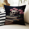 Dark Academia Pillow Cover, Gothic Skull Cushion, Goth Pink Roses Decorative Throw Pillowcase, Moody Home Decor Accent