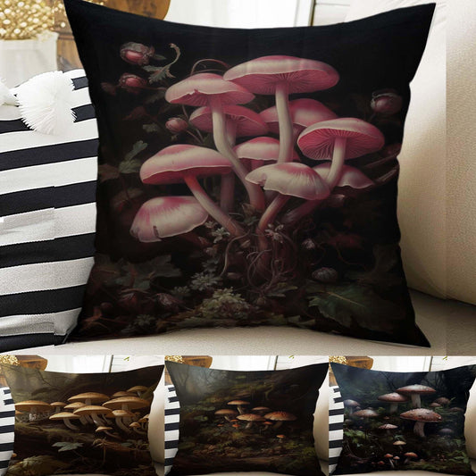 Dark Academia Pillow Cover, Gothic Mushroom Cushion, Goth Magic Decorative Throw Pillowcase, Moody Home Decor Accent