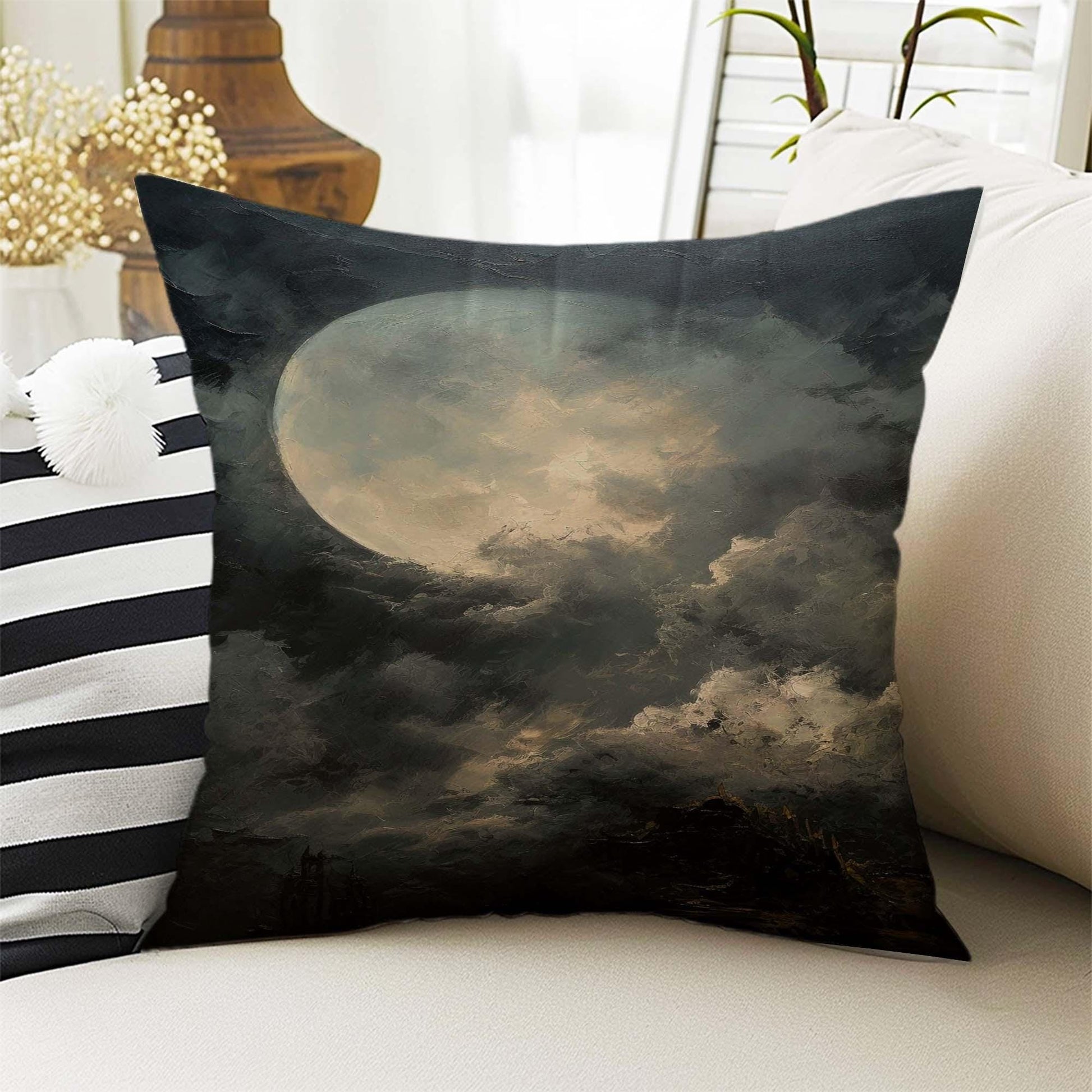 Dark Academia Pillow Cover, Gothic Scenery Cushion, Goth Landscape Decorative Throw Pillowcase, Moody Home Decor Accent