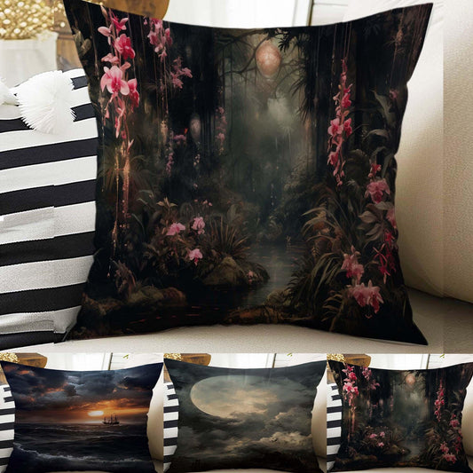 Dark Academia Pillow Cover, Gothic Scenery Cushion, Goth Landscape Decorative Throw Pillowcase, Moody Home Decor Accent