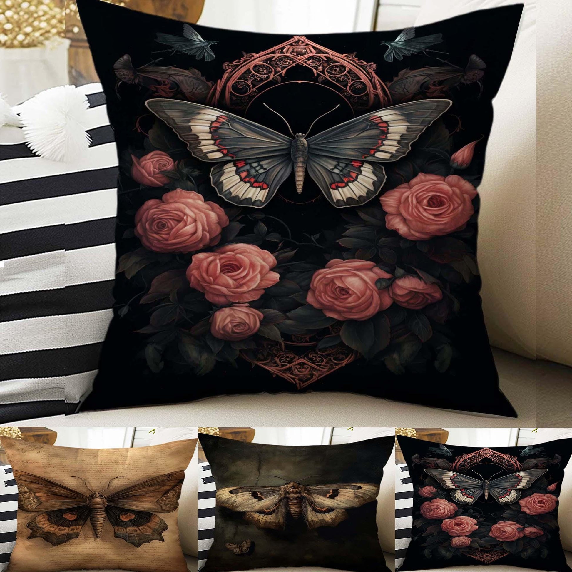 Dark Academia Pillow Cover, Gothic Mooth Cushion, Goth Decorative Throw Pillowcase, Moody Home Decor Accent