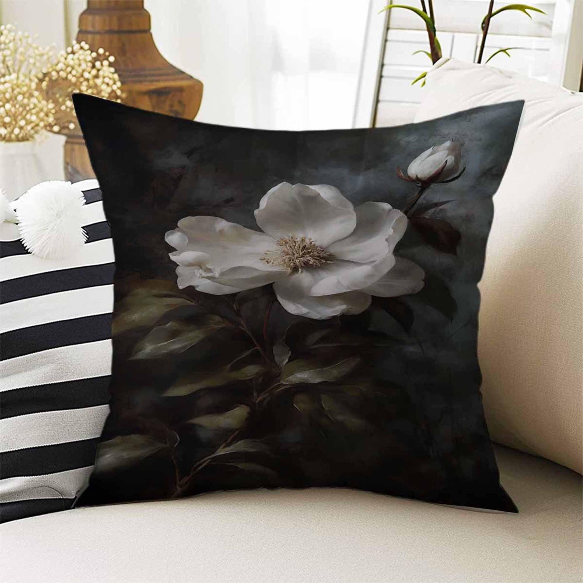 Dark Academia Moody Pillow Cover, Victorian Flowers Cushion, Decorative Throw Pillowcase, Dark Cottagecore Floral Home Decor