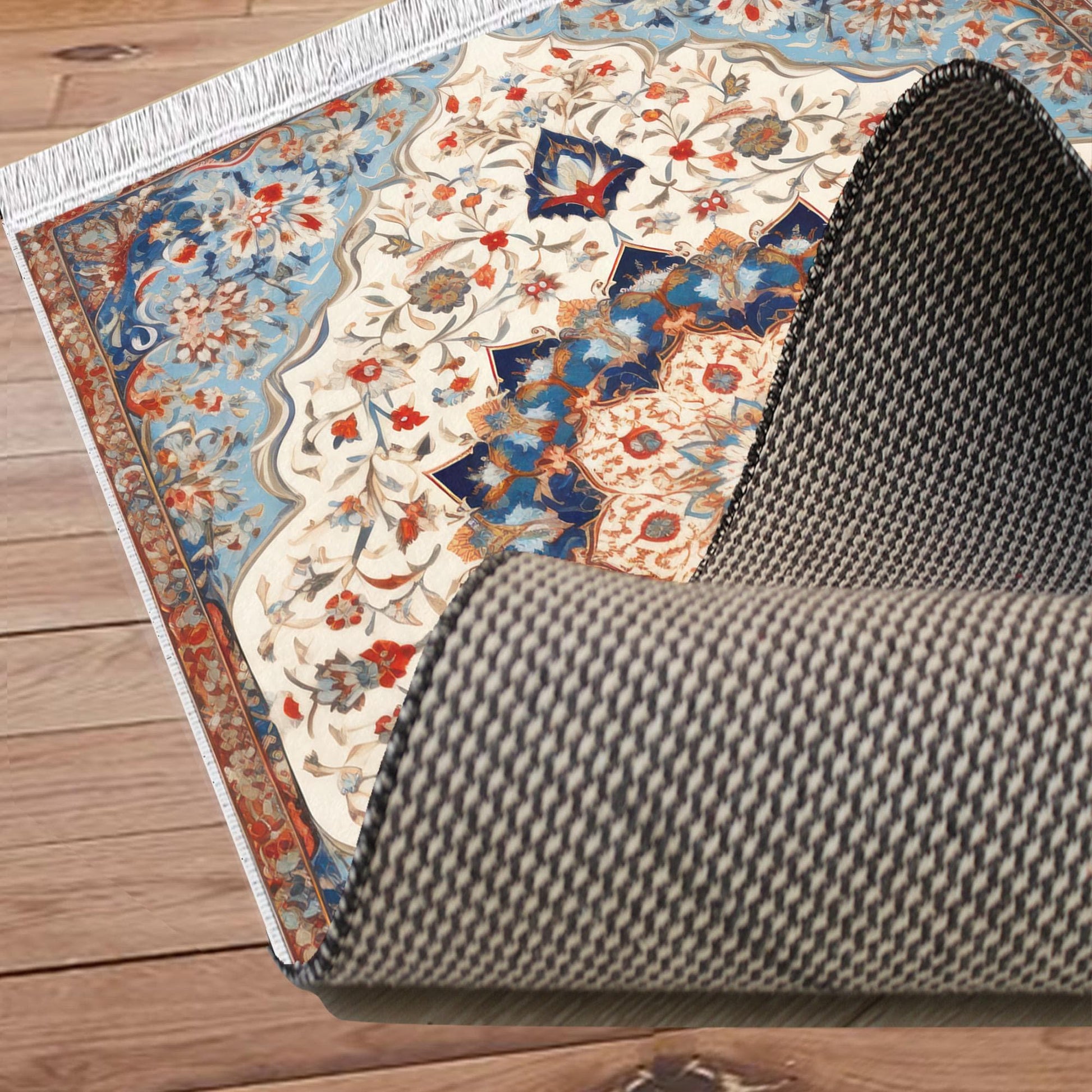 Persian Vintage Style Rug, Blue Red Turkish Ottoman Carpet, Soft Textured Kitchen Runner, Bohemian Area Rugs for Living Room & Bedroom