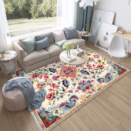 Persian Vintage Style Rug, Colorful Flower Turkish Floral Carpet, Soft Textured Kitchen Runner, Bohemian Area Rugs for Living Room & Bedroom
