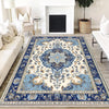 Persian Vintage Style Rug, Dark Blue Retro Turkish Floral Carpet, Soft Textured Kitchen Runner, Bohemian Area Rugs for Living Room & Bedroom