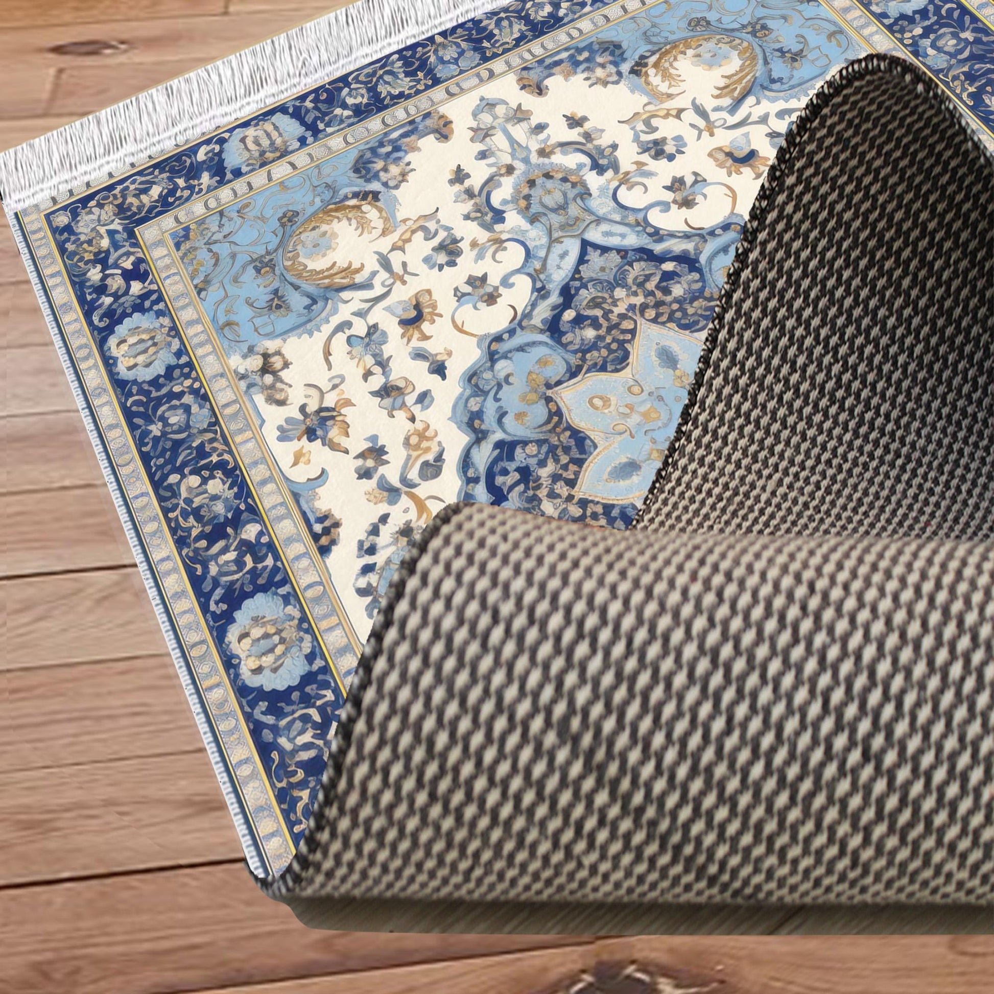 Persian Vintage Style Rug, Dark Blue Retro Turkish Floral Carpet, Soft Textured Kitchen Runner, Bohemian Area Rugs for Living Room & Bedroom