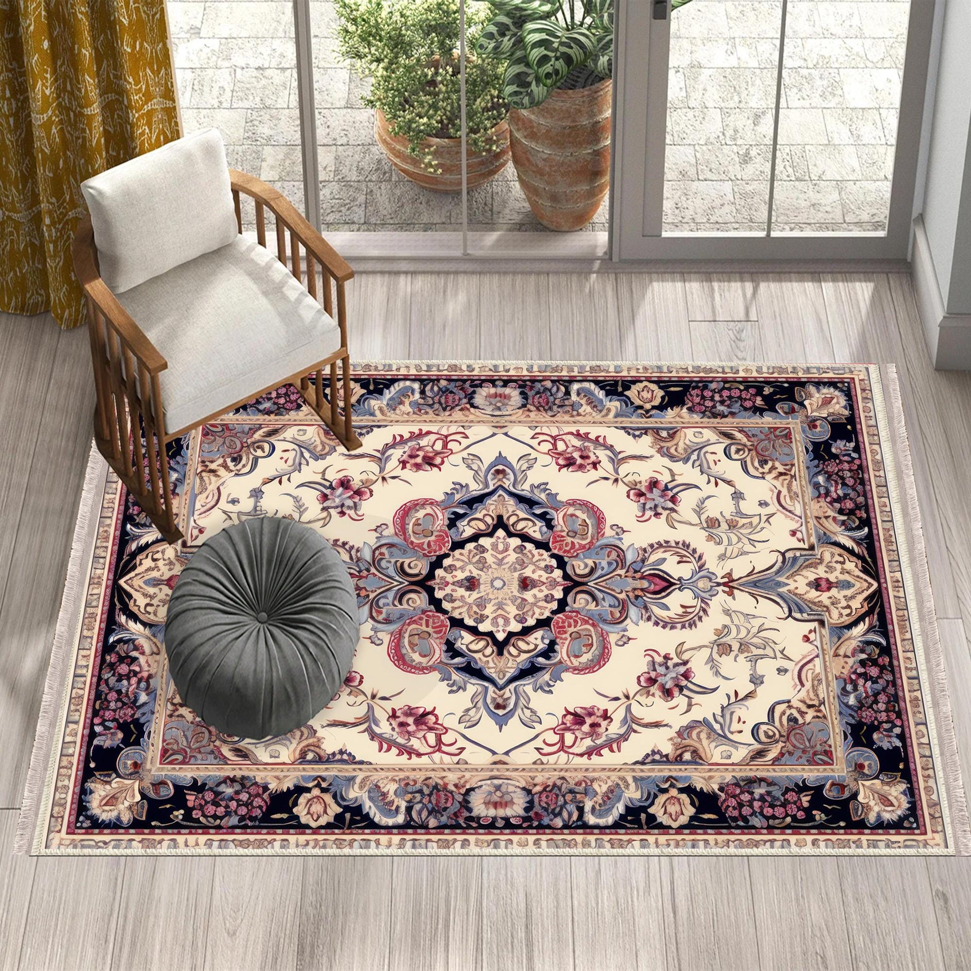 Persian Vintage Style Rug, Red Gray Retro Turkish Floral Carpet, Soft Textured Kitchen Runner, Bohemian Area Rugs for Living Room & Bedroom
