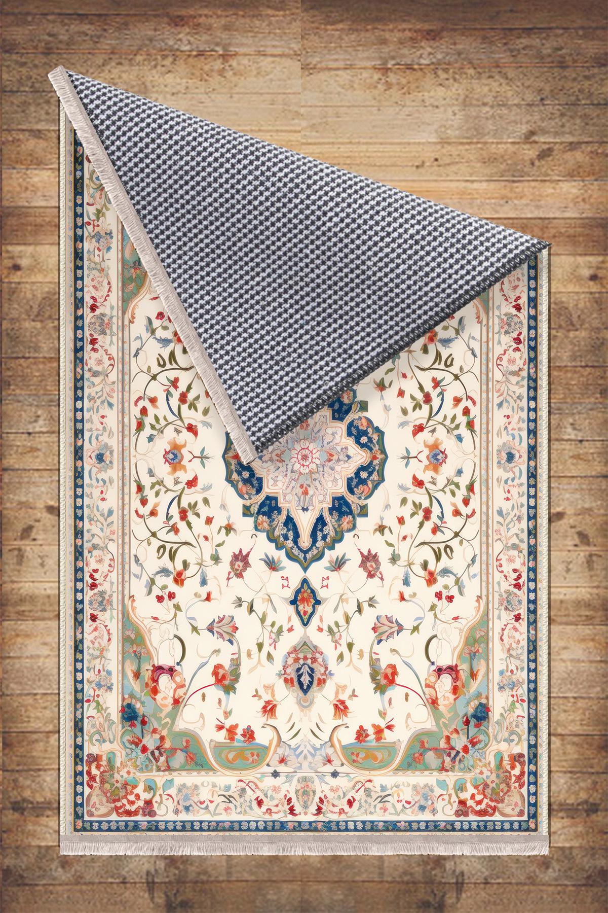 Persian Vintage Style Rug, Cream Red Green Turkish Floral Carpet, Soft Textured Kitchen Runner, Bohemian Area Rugs for Living Room & Bedroom