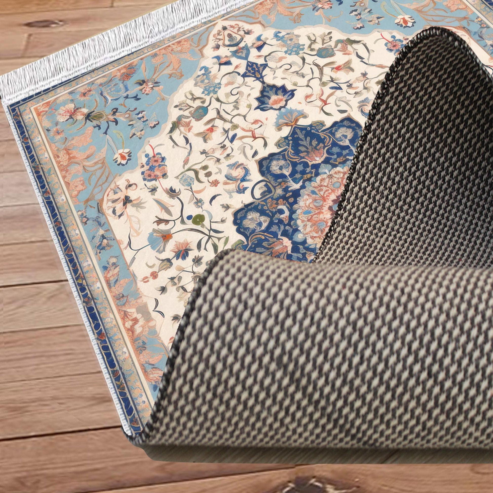 Persian Vintage Style Rug, Blue Cream Brown Turkish Floral Carpet, Soft Textured Kitchen Runner, Bohemian Area Rugs for Living Room Bedroom