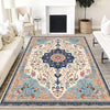 Persian Vintage Style Rug, Blue Cream Brown Turkish Floral Carpet, Soft Textured Kitchen Runner, Bohemian Area Rugs for Living Room Bedroom