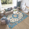 Persian Vintage Style Rug, Blue Ethnic Turkish Floral Carpet, Soft Textured Kitchen Runner, Bohemian Area Rugs for Living Room Bedroom