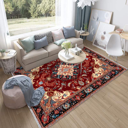 Persian Vintage Style Rug, Red Burgundy Turkish Ottoman Carpet, Soft Textured Kitchen Runner Bohemian Area Rug for Living Room Bedroom