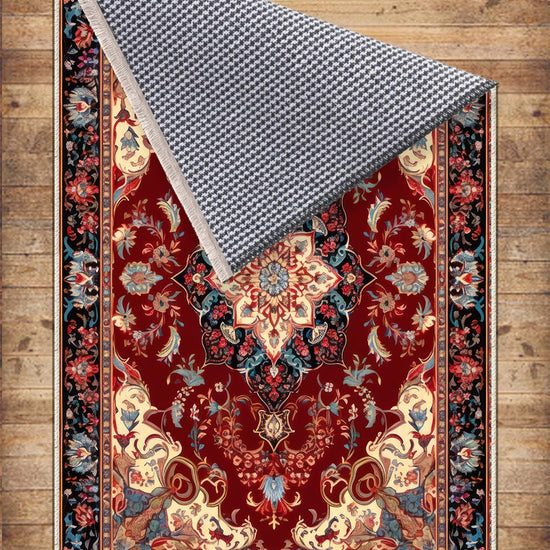 Persian Vintage Style Rug, Red Burgundy Turkish Ottoman Carpet, Soft Textured Kitchen Runner Bohemian Area Rug for Living Room Bedroom