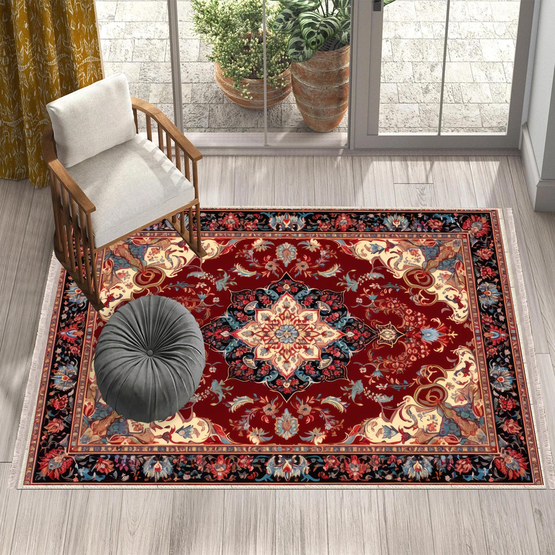 Persian Vintage Style Rug, Red Burgundy Turkish Ottoman Carpet, Soft Textured Kitchen Runner Bohemian Area Rug for Living Room Bedroom