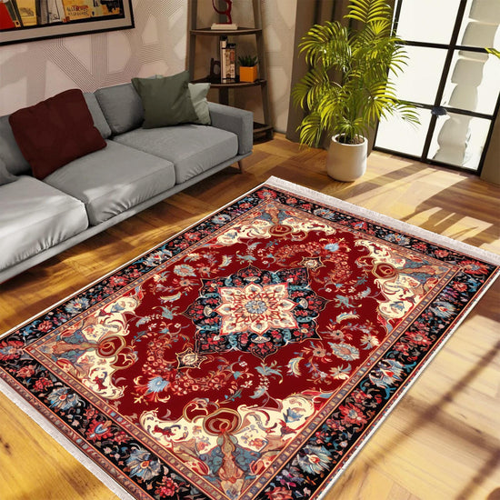 Persian Vintage Style Rug, Red Burgundy Turkish Ottoman Carpet, Soft Textured Kitchen Runner Bohemian Area Rug for Living Room Bedroom