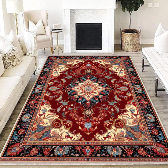 Persian Vintage Style Rug, Red Burgundy Turkish Ottoman Carpet, Soft Textured Kitchen Runner Bohemian Area Rug for Living Room Bedroom
