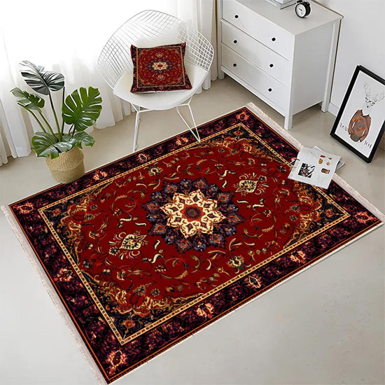 Persian Vintage Style Rug, Red Burgundy Turkish Ottoman Carpet, Soft Textured Kitchen Runner, Bohemian Area Rug for Living Room Bedroom