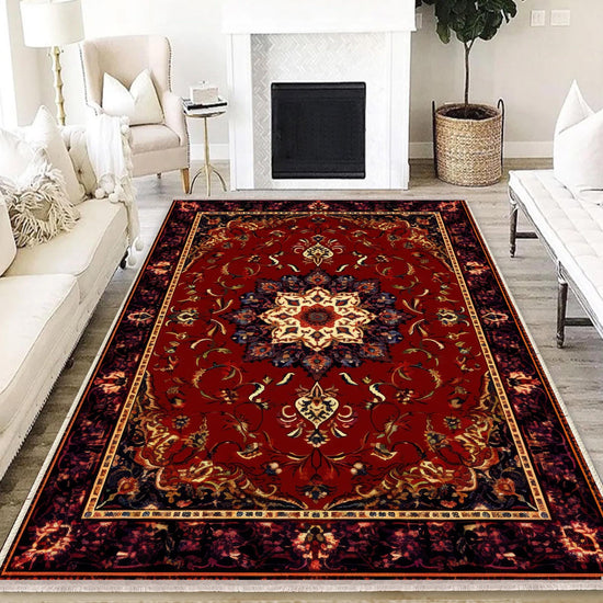 Persian Vintage Style Rug, Red Burgundy Turkish Ottoman Carpet, Soft Textured Kitchen Runner, Bohemian Area Rug for Living Room Bedroom