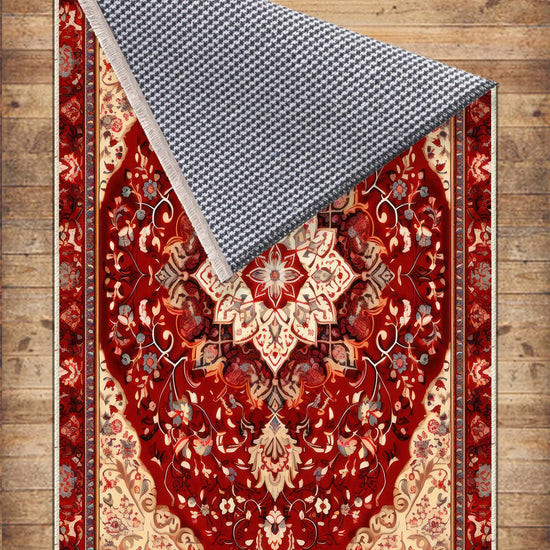 Persian Vintage Style Rug, Red Brown Turkish Ottoman Carpet, Soft Textured Kitchen Runner, Bohemian Area Rug for Living Room Bedroom