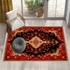 Persian Vintage Style Rug, Red Black Turkish Ottoman Carpet, Soft Textured Kitchen Runner, Bohemian Area Rug for Living Room Bedroom