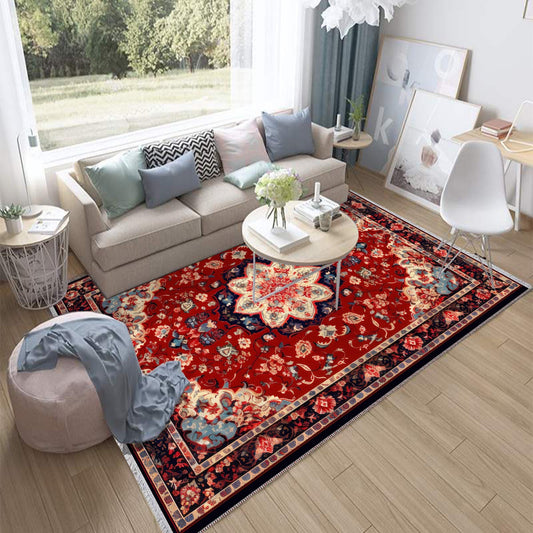 Persian Vintage Style Rug, Red Burgundy Turkish Ottoman Carpet, Soft Textured Kitchen Runner, Bohemian Area Rug for Living Room Bedroom