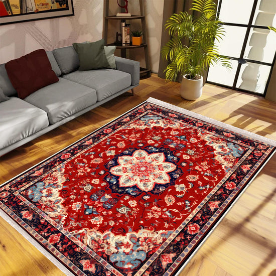 Persian Vintage Style Rug, Red Burgundy Turkish Ottoman Carpet, Soft Textured Kitchen Runner, Bohemian Area Rug for Living Room Bedroom