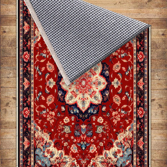 Persian Vintage Style Rug, Red Burgundy Turkish Ottoman Carpet, Soft Textured Kitchen Runner, Bohemian Area Rug for Living Room Bedroom