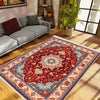Persian Vintage Style Rug, Red Brown Green Turkish Ottoman Carpet, Soft Textured Kitchen Runner, Bohemian Area Rug for Living Room Bedroom