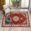 Persian Vintage Style Rug, Red Brown Green Turkish Ottoman Carpet, Soft Textured Kitchen Runner, Bohemian Area Rug for Living Room Bedroom
