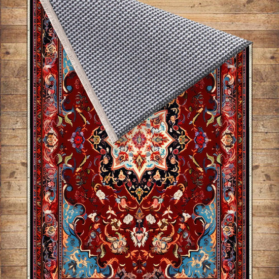 Persian Vintage Style Rug, Red Brown Green Turkish Ottoman Carpet, Soft Textured Kitchen Runner, Bohemian Area Rug for Living Room Bedroom