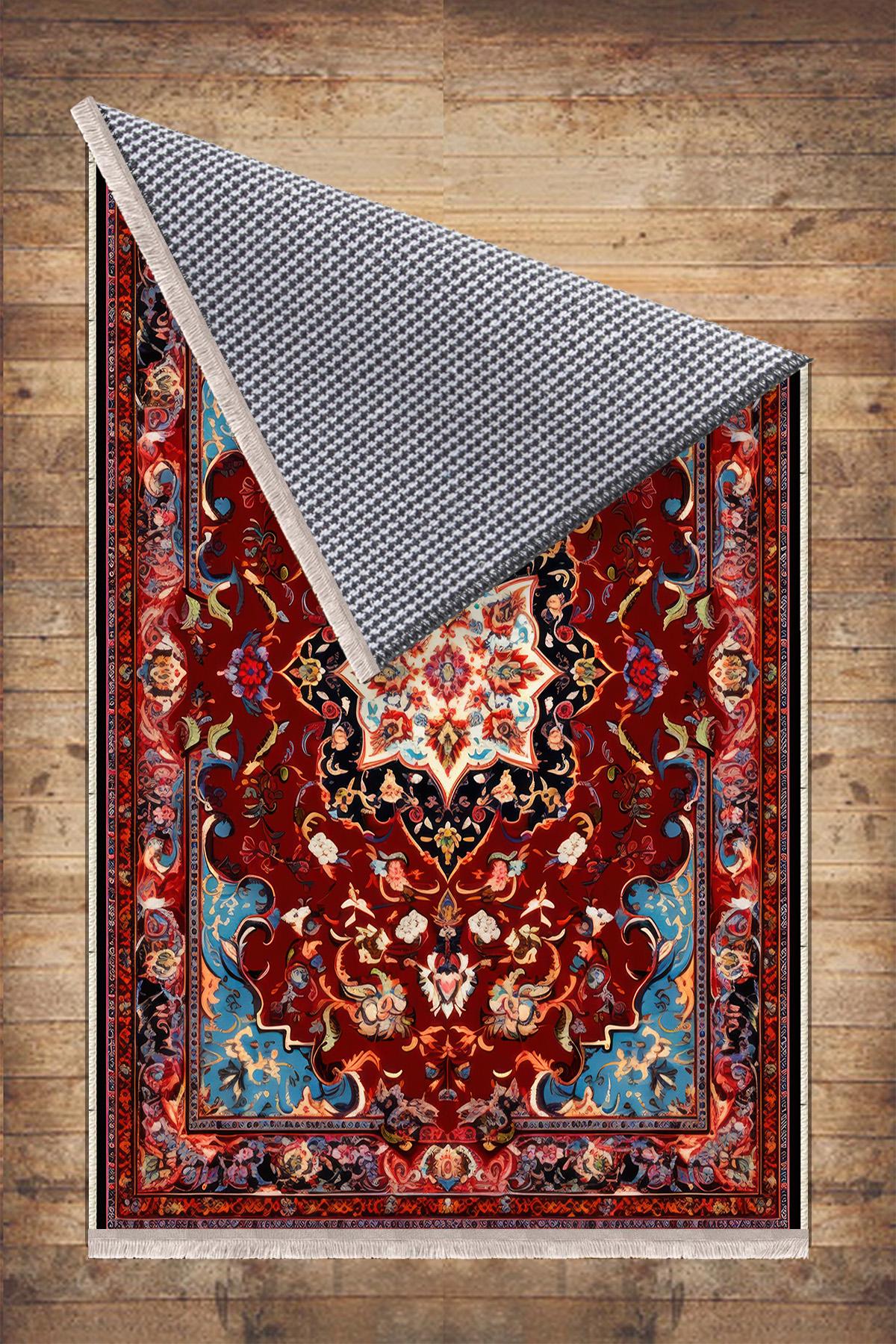Persian Vintage Style Rug, Red Brown Green Turkish Ottoman Carpet, Soft Textured Kitchen Runner, Bohemian Area Rug for Living Room Bedroom