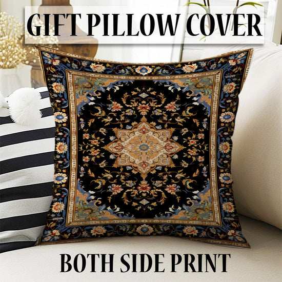Persian Victorian Style Rug, Blue Black Turkish Ottoman Carpet, Soft Textured Kitchen Runner, Bohemian Area Rug for Living Room Bedroom