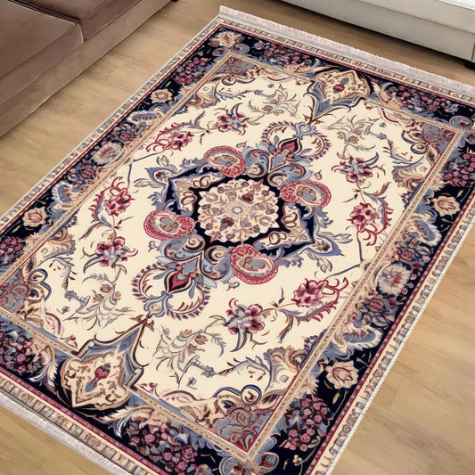 Persian Vintage Style Rug, Red Gray Retro Turkish Floral Carpet, Soft Textured Kitchen Runner, Bohemian Area Rugs for Living Room & Bedroom