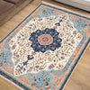 Persian Vintage Style Rug, Blue Cream Brown Turkish Floral Carpet, Soft Textured Kitchen Runner, Bohemian Area Rugs for Living Room Bedroom