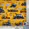 Yellow Construction Equipment  Sheer Curtain for Kids Room, Lightweight Work Machine Nursery Net Voile, Kids Room Window Drapes
