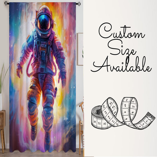Astronaut Sheer Curtain for Kids Room, Lightweight Colorful Space Nursery Net Voile, Kids Room Window Drapes